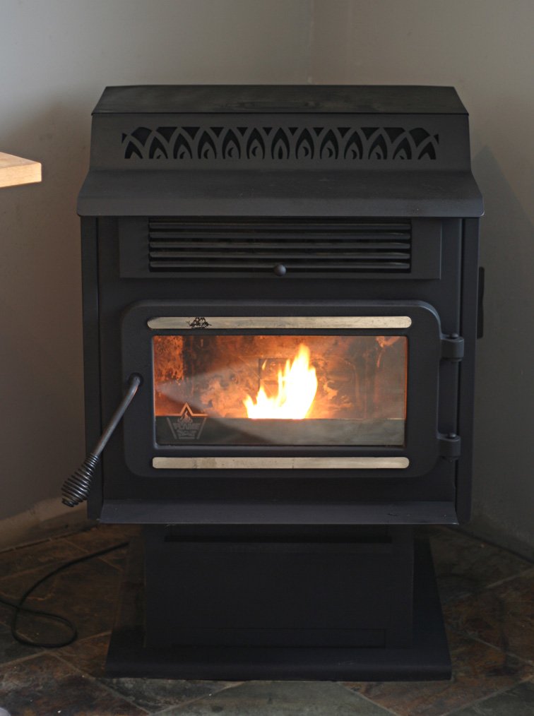 Pellet stove in kitchen